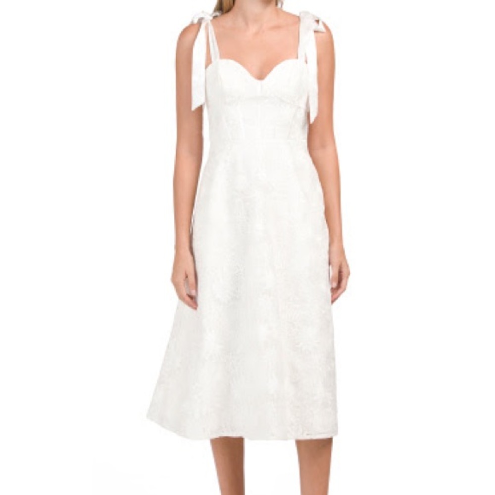 Aidan Mattox Corset Embroidered Midi Dress With Bow Straps
